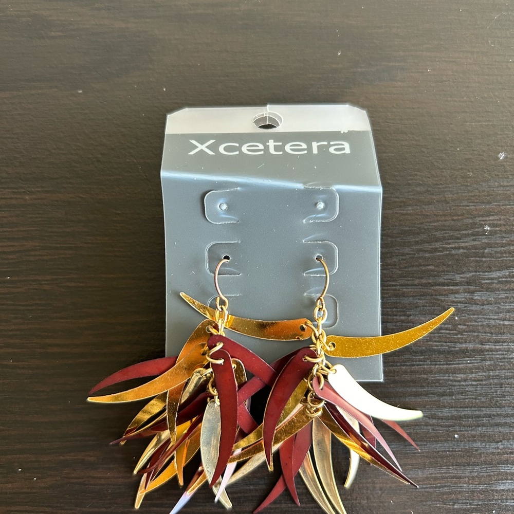 3 for 10$ Xcetera Gold and Red Leaf Earrings